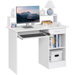 Yaheetech ? bureau informatique blanc 106x50x94 cm ? mdf e1 et m�tal ? tiroir coulissant et 2 �tag�res ...