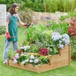Yaheetech - carr� � plantes en bois carr� potager au sol lit de plantation jardini�re � 3 etages en bois ...