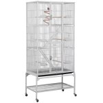 Yaheetech - grande cage oiseaux volire avec pied sur roulette 81 x 46, 5 x 175, 5 cm blanche