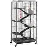 Yaheetech grande cage pour rongeurs / furets / cureuils / chinchillas - 6 niveaux 64 x 44 x 131 cm noir ...