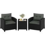 Yaheetech salon de jardin 2 personnes en r�sine tress�e ensemble bistrot 3 pi�ces avec table basse fauteuils ...