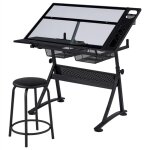 Yaheetech - table à dessin inclinable avec tabouret bureau pour dessinateur réglable avec plateau en ... Yaheetech - table à dessin inclinable avec tabouret bureau pour dessinateur réglable avec plateau en ...