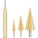 Hss metal step countersink drill bit, metal step drill bit 4pcs 4 - 12 / 20 / 32mm triangular tapered ...