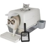 Yodolla bac � liti�re pour chat en acier inoxydable ferm� avec couvercle, blanc