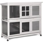 Yodolla clapier lapin en bois sur roulettes, deux �tages & plateau amovible rampe & anti - d�rapante