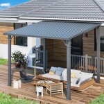 Yodolla pergola adoss�e aluminium 2. 4 x 3m, gazebo � toit rigide, pergola murale pour terrasse ext�rieur ...