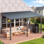 Yodolla pergola adoss�e aluminium 4. 3 x 2. 4m, gazebo � toit rigide, pergola murale pour terrasse ext�rieur ...
