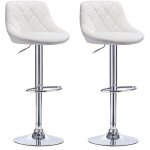 Yongqing - lot de 2 tabouret de bar en cuir pu reglable en hauteur et pivotant pied chrom beige beige ...