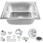 Evier de cuisine 1 bac cube inox avec gouttoir vidage complet 504020cm