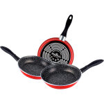Magefesa k2 rojo set 3 poles  frire 24 - 26 - 28cm, induction, pierre non adhrente sans pfoa rouge ...