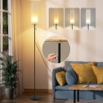 Lampe de salon sur pied led : lampe de lecture dimmable vintage, abat - jour en tissu beige, 3000k - ...