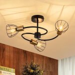 Zmh luminaire plafonnier noir classique m�tal 3 �clairages e14 industriel suspendu pour salle cuisine ...