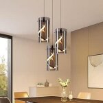 Zmh luminaire suspension led 3 rayons lumineux 23w classique verre ronde gris fum� 3000k r�glable en ...