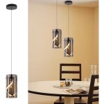 Zmh luminaire suspension led classique 1 �clairage 8w 3000k blanc chaud verre gris fum� pour table � ...
