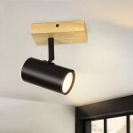 Lustre de plafond 1 flamme en bois avec spot gu10 de 350 et design moderne en mtal noir pour illuminer ...