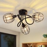 Plafonnier 3 flammes lampe de plafond vintage - spot de plafond retro abat - jour en cristal noir lampe ...