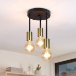 Zmh - plafonnier suspendu 3 spots de plafond - plafonnier vintage e27 or noir avec 3 spots lustre industriel ...