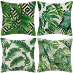 Zolginah ext�rieur housse de coussin, lot de 4 imperm�able plante tropicale verte motif canap� taie d'oreiller ...