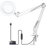 Lampe de table flexible grande avec pince, quipe d'une loupe 8x et d'un bras orientable, led dimmable, ...