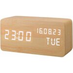 Zvd - rveil led en bois artificiel horloge numrique activation sonore avec temprature humidit calendrier ...