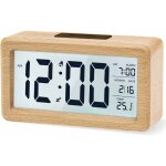 Zvd - rveil numrique, horloge de chevet en bois avec grand cran lcd rtroclair, temprature, fonction ...