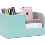 1 pc (vert)organisateur de bureau, rangement de bureau en cuir pot � crayons porte - stylo peu encombrant, ...