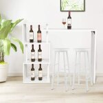 1 x table de bar rotatif avec 3 tablettes + 2 x tabourets de bar structure en m�tal plateau en mdf, blanc ...