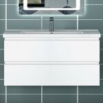 100cm meuble avec vasque simple blanc avec 2 tiroirs