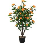 102 cm camlia artificiel en pot de ciment, fausse plante camlia avec 37 fleurs, troncs pais et galets ...