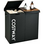 115 l panier  linge 2 compartiments, corbeille  linge avec couvercle et poignes, bac  linge sale ...