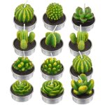 12 bougies de cactus, bougies succulentes de plantes artificielles, bougies de cire de th� de la saint ...