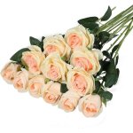 12 pack artificielle roses rouges fleurs soie raliste fleur roses bouquet de mariage de marie longue ...