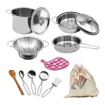 12 pcs kitchen set pretend play with storage bag simulated kitchen toy stainless steel soup pot pan shovel ...