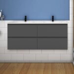 120(l)x46(p)x52(h)cm meuble salle de bain anthracite avec 4 tiroirs � une fermeture amortie avec deux ...