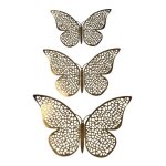 12pcs papillons 3d en m�tal, d�coration murale - filet dor�