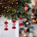 12x d�coration sapin de no�l bonbons, canne de bonbons plastique de noel, � paillettes, sucre d'orge, ...