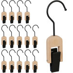 15x cintres pinces, caoutchouc, support avec crochet, foulards & bonnets, bois & fer, noir - nature