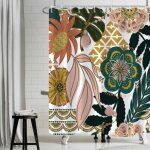 180x180cm rideau de douche boho style fleurs rose feuille vert rideau baignoire anti moisissure imperm�able ...