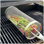 1pcs panier � griller rouleau bbq, cylindre grillage en acier inoxydable panier � griller portable gril ...