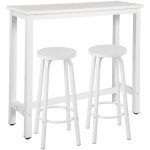 1xtable de bar, table � manger + 2xtabourets de bar en m�tal et mdf, 120x40x100cm, blanc, polyvalent ...