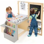 Costway 2 en 1 bureau enfants en bois avec banc & etagères, tableau enfant double face réglable avec ... Costway 2 en 1 bureau enfants en bois avec banc & etagères, tableau enfant double face réglable avec ...