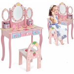 Goplus - 2 en 1 ensemble de coiffeuse et tabouret pour enfant, table de maquillage avec tabouret et 3 ...