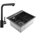 Cecipa - 2 en 1 evier 1 bac noir gris 50 x 45 x 18, 5cm + mitigeur de cuisine robinet pour evier noir ... Cecipa - 2 en 1 evier 1 bac noir gris 50 x 45 x 18, 5cm + mitigeur de cuisine robinet pour evier noir ...