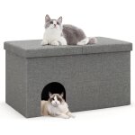 2 en 1 maison de toilette pour chat, meuble litire cach pliable pour chat avec tapis de litire, couvercle ...
