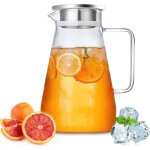 2. 3 litre carafe en verre avec couvercle et anse, transparent pichet � th� glac� l'eau chaude et froide, ...