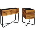 Jamais utilis] lot de 2 bacs  fleurs hhg 586, bac  fleurs, rectangulaire carr outdoor acier acacia ...