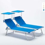 2 bains de soleil de plage et mer en aluminium avec pare - soleil nettuno - bleu