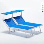 2 bain de soleil professionnels transat aluminium lits de plage italia - bleu