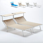 2 bains de soleil xl de jardin piscine transat en aluminium grande italia - beige