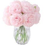 2 bouquets de pivoines artificielles, 10 t�tes de pivoine en soie fausse fleur pour la d�coration de ...